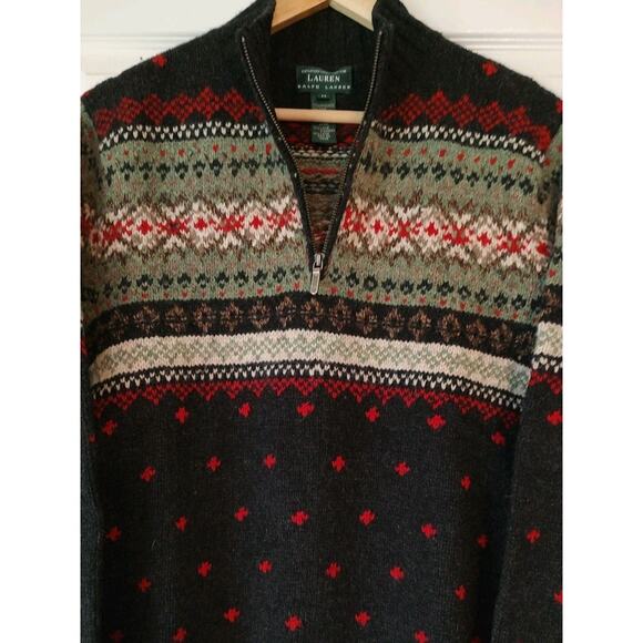 Women's Lauren by Ralph Lauren 72% Lambs 28%Wool 1/4 ZIP Nordic Sweater - Medium - Picture 2 of 5